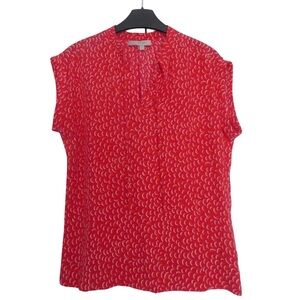 Hobbs London Red & White Patterned Women's Sleeveless V-Neck with Ties Top